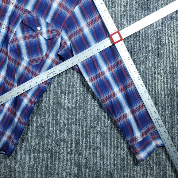 Vintage Sears Fieldmaster Shirt Mens Medium Blue Plaid Flannel Perma Prest 80s - Picture 12 of 14